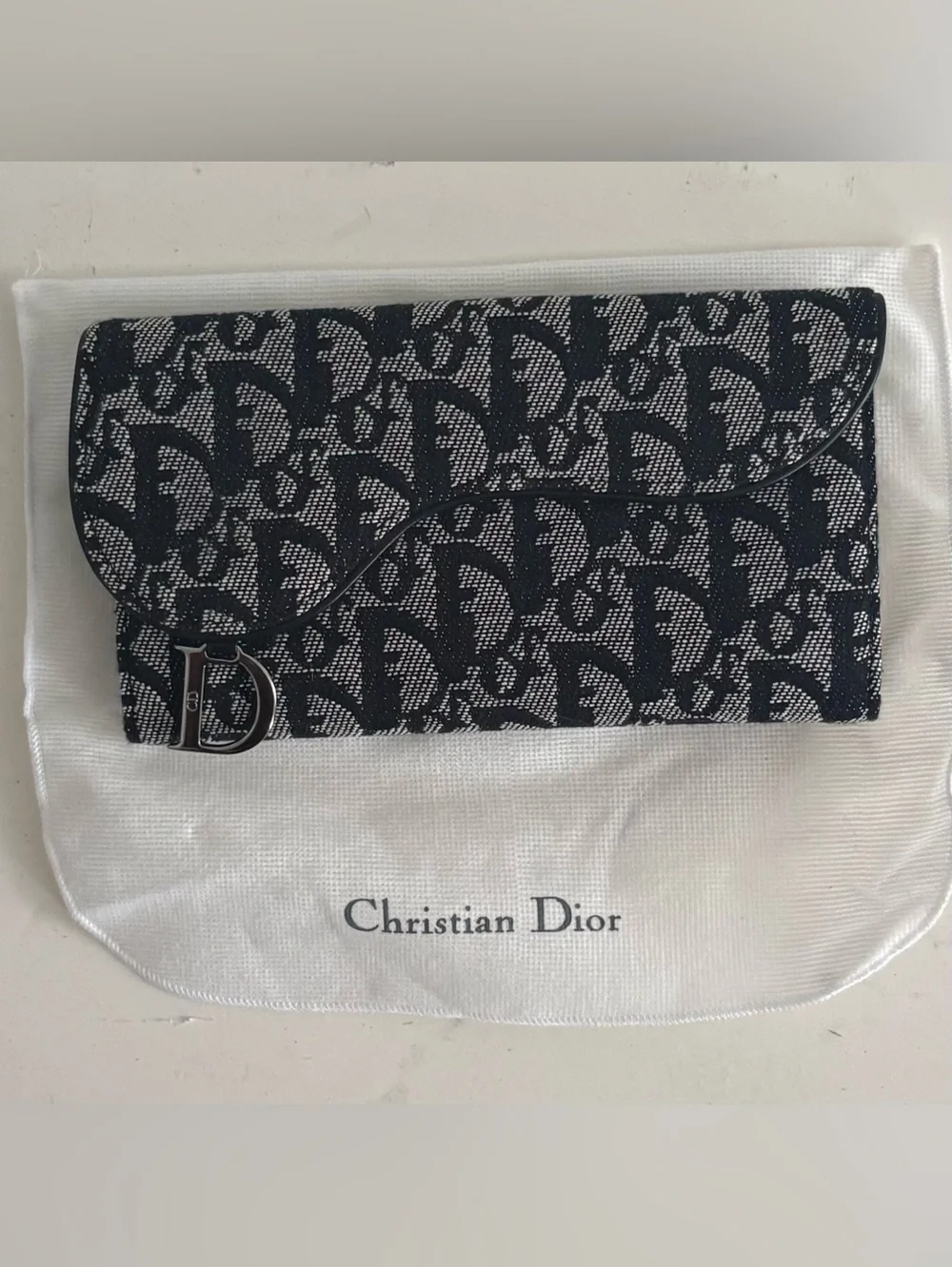 Authentic Vintage Christian Dior Oblique Saddle Flap Long Trifold Wallet
